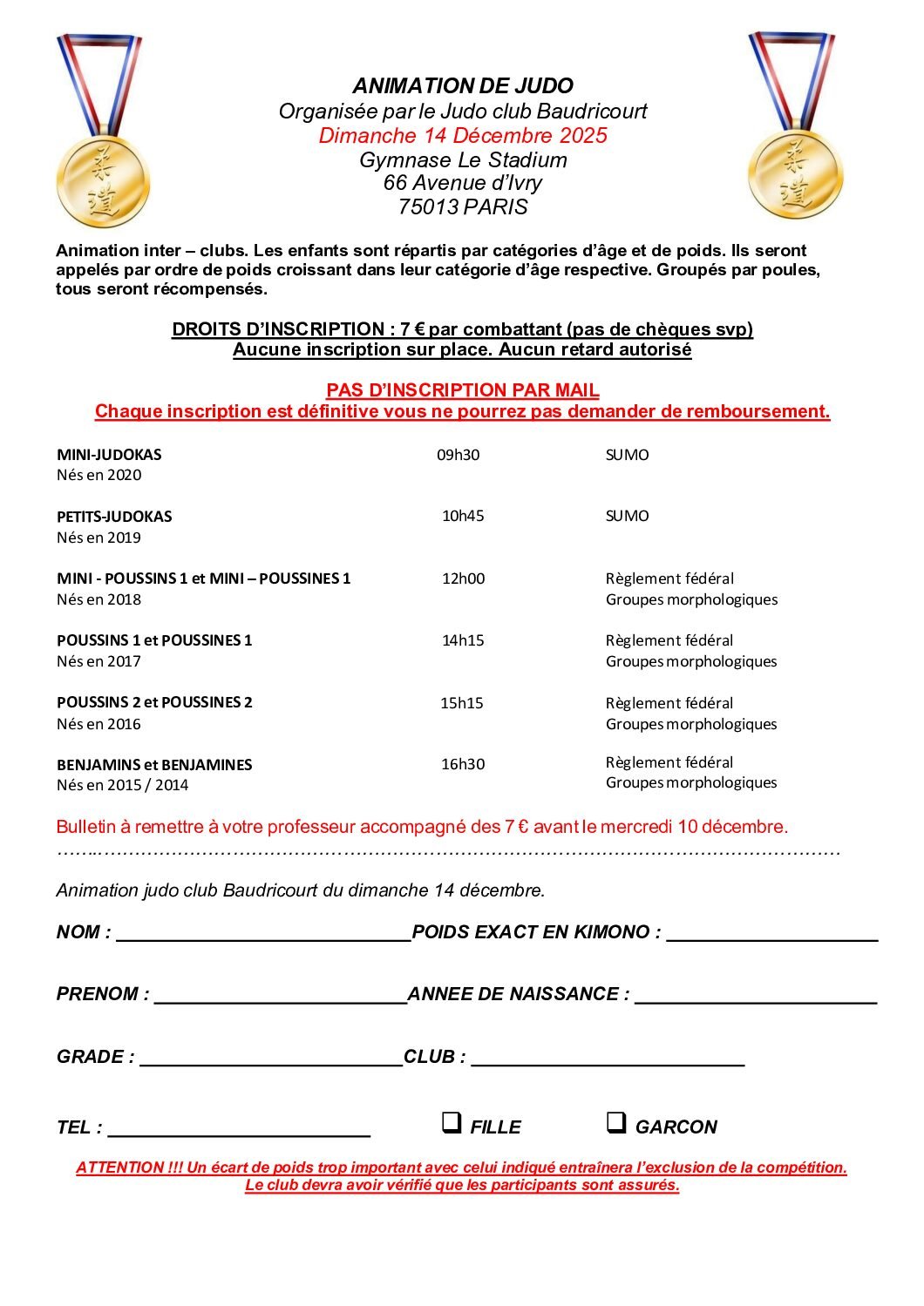 Animation judo 14 décembre 2025